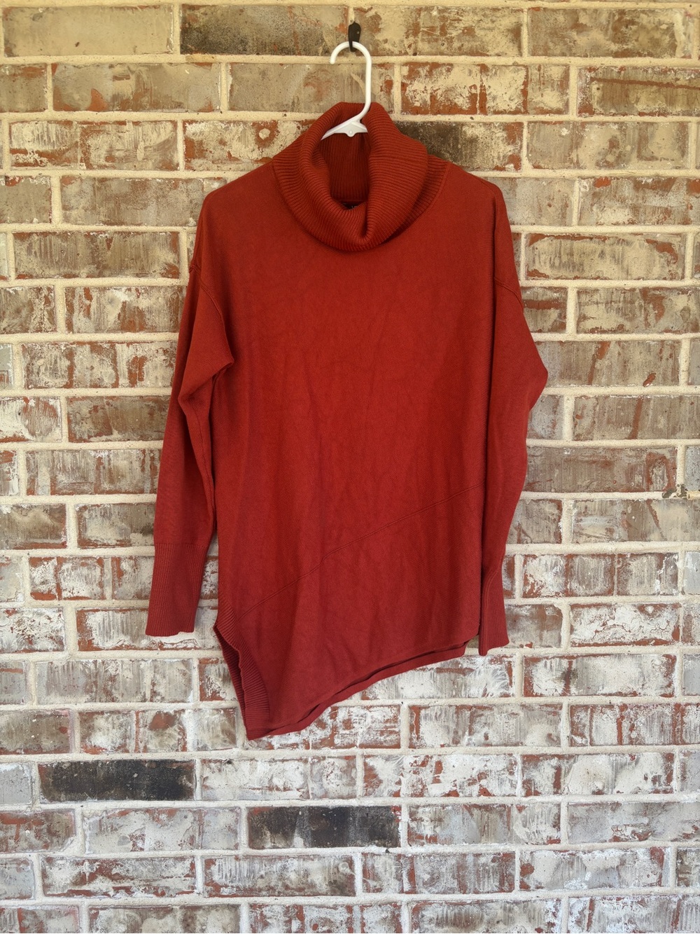 Verve Ami Burnt Orange Cowl Neck Asymmetric Knit Sweater Tunic